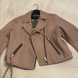 ALLSAINTS DALBY BIKER moonlight pink jacket NWT pink sz10 UK 14 leather moto